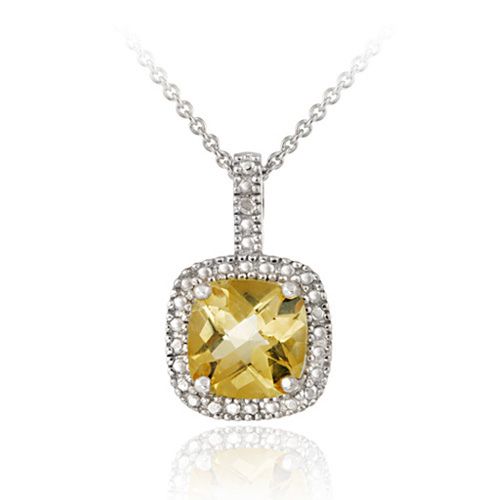 Sterling Silber Citrine & Diamond Accent Square Anhänger