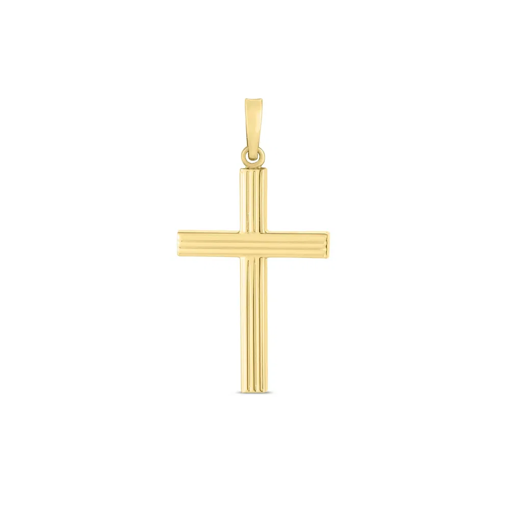 14 Karat Gelbgold High Polish Ribber Cross Anhänger