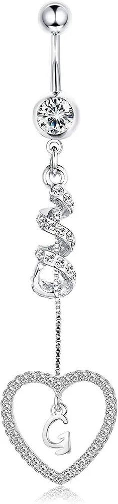 14G Bauchknopf Ringe Dangle mit Initialen für Frauen Mädchen Dangle Nabel Ringe 316L Chirurgische gebogene Nabel Barbell Dangle Bauch Piercing Schmuck