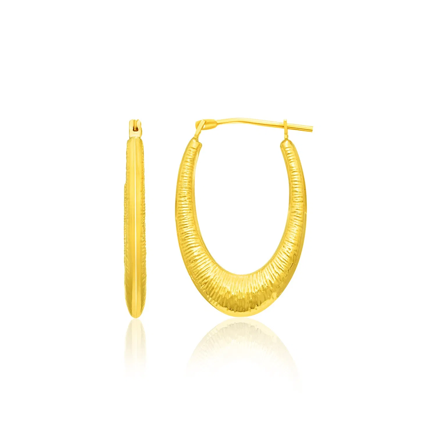 14 Karat Gelbgold Hoop Ohrringe in einem Graduierten Textur Stil
