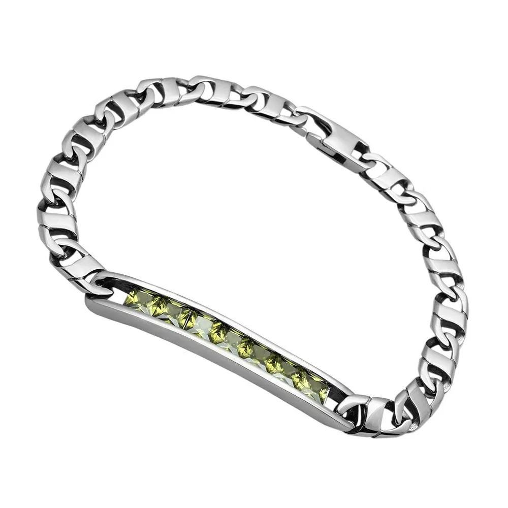 TK570 - Hochpoliertes (ohne Beschichtung) Edelstahl-Armband mit AAA-Klasse CZ in Olivinfarbe