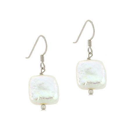 Sterling Silber .925 Echtes Frischwasser Kultiviert Iridescent Weiße Münze Perle Quadrat Perlen Dangle Hook Ohrringe