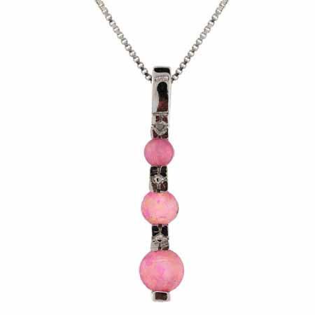 Sterling Silber Pink Opal und Diamant Akzent Drei Stein Anhänger