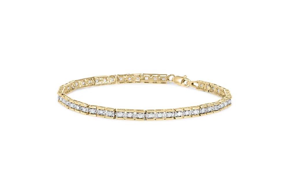 10 Karat Gelbgold über .925 Sterling Silber 1,0 Cttw Diamant Quadrat Hybrid Link 7