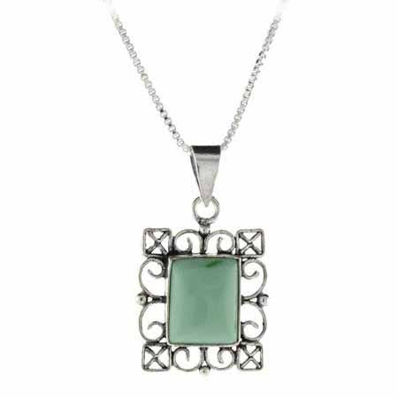 Sterling Silber Variscite Filigree Rechteck Anhänger