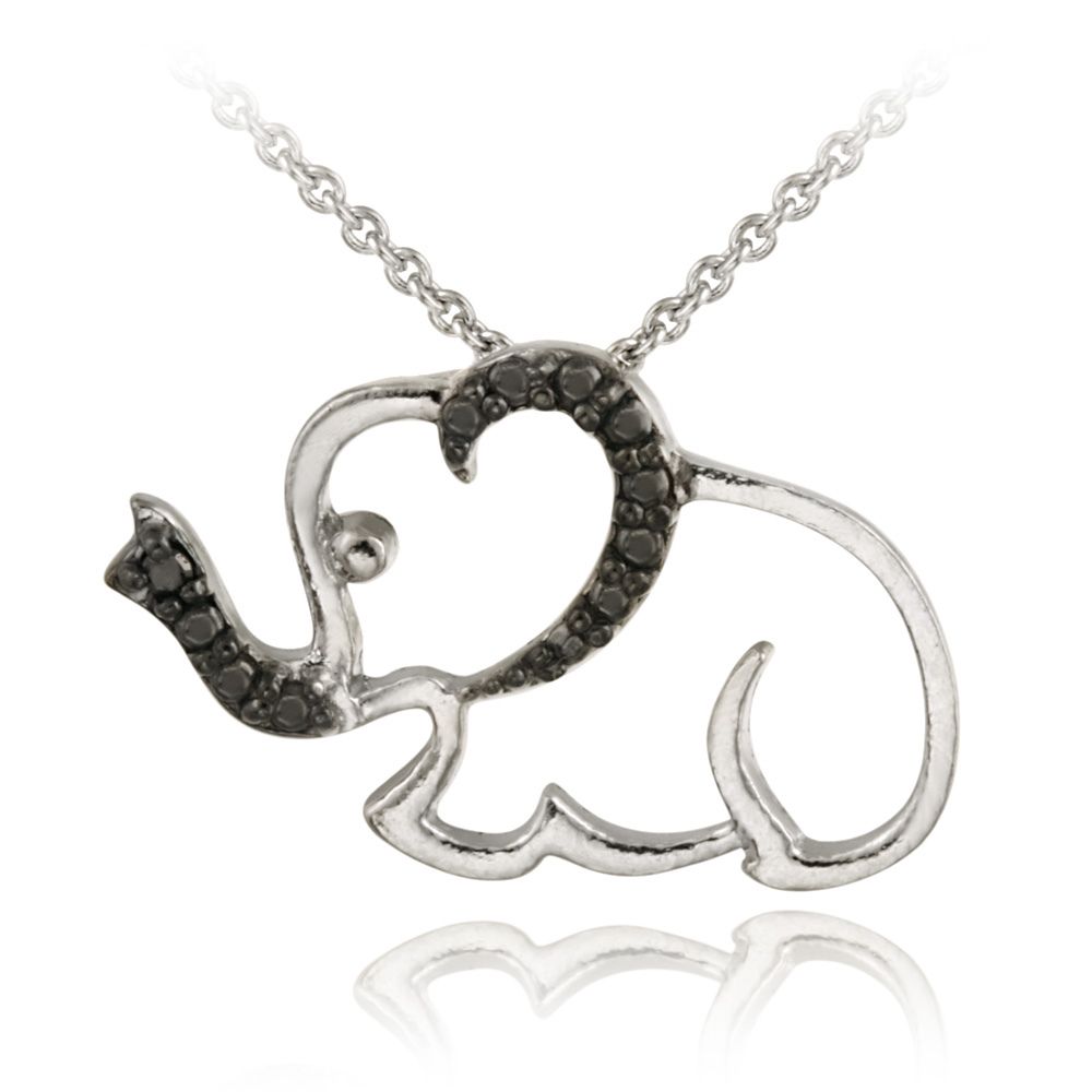 Sterling Silber Schwarz Diamant Akzent Elefant Anhänger