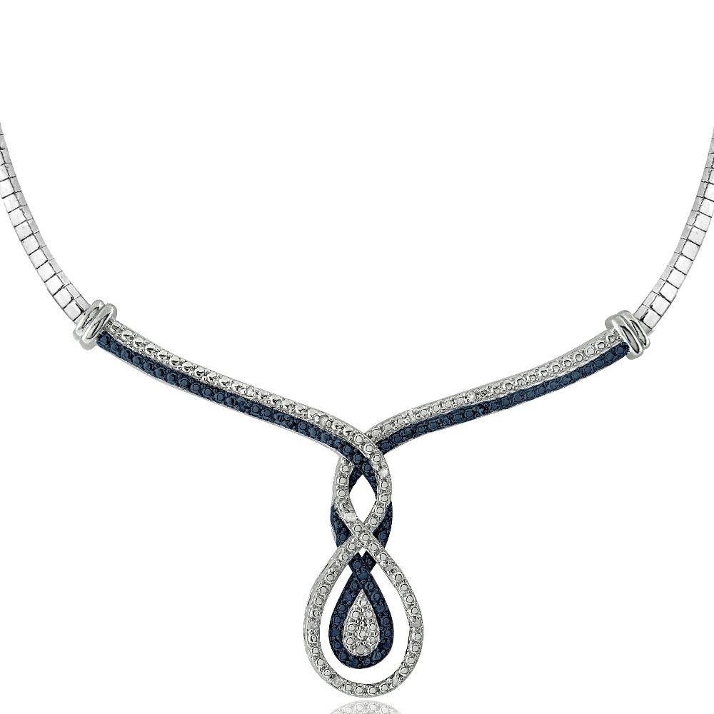 1 / 4 Ct Blau und Weiß Diamant Verflechtung Infinity Frontal Halskette