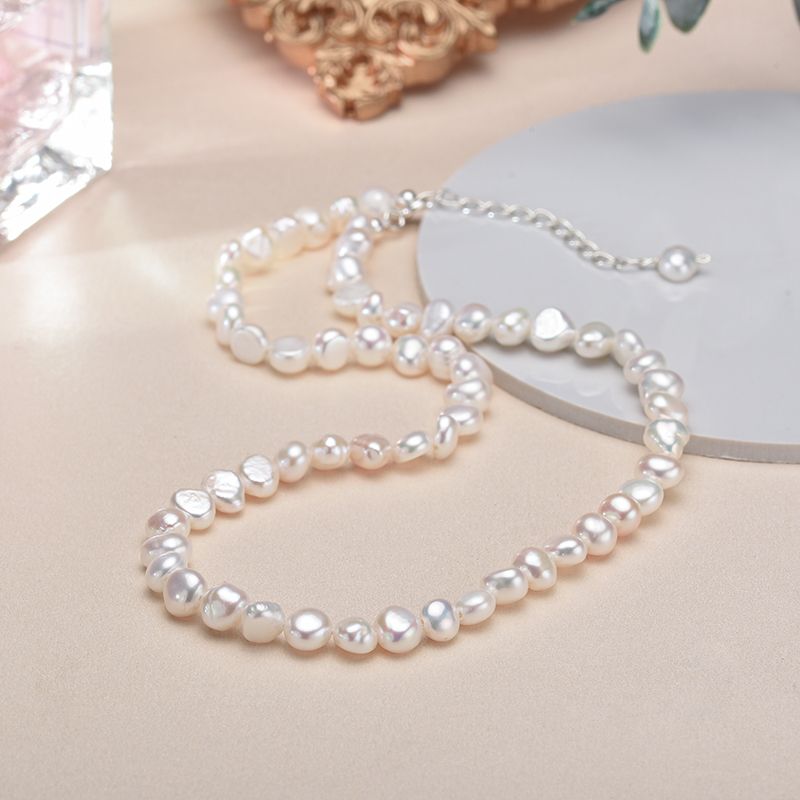 5 - 6mm Natürliche Barock Frischwasserperlen-Kette Mode Schmuck für Geschenk; 925 Sterling Silber Choker-Kette für Frauen Mädchen