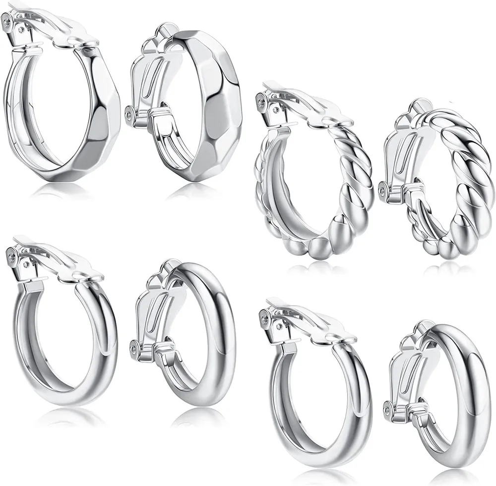 4 Paare Clip On Hoop Ohrringe Für Frauen Chunky Round Geometrische Croissant Fake Ohrringe No Piercing Ohrringe