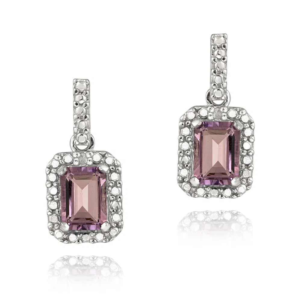 Sterling Silber 2ct Amethyst & Diamond Accent Dangle Ohrringe