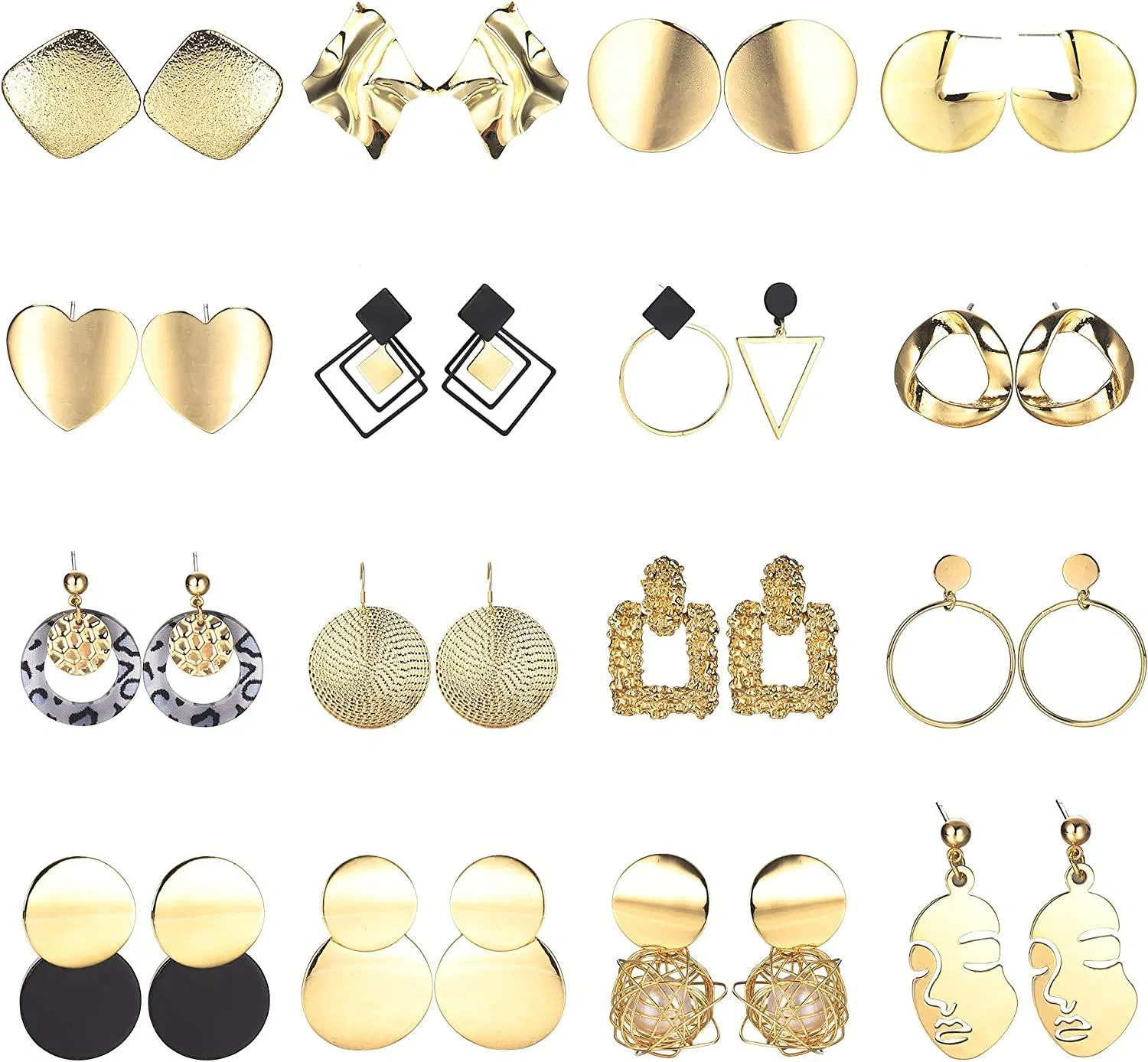 16 Paare Statement Drop Dangle Ohrringe für Frauen Metall Stud Hanging Ohrring Set Face Abstract Große Quadrat Geometrische Party Schmuck