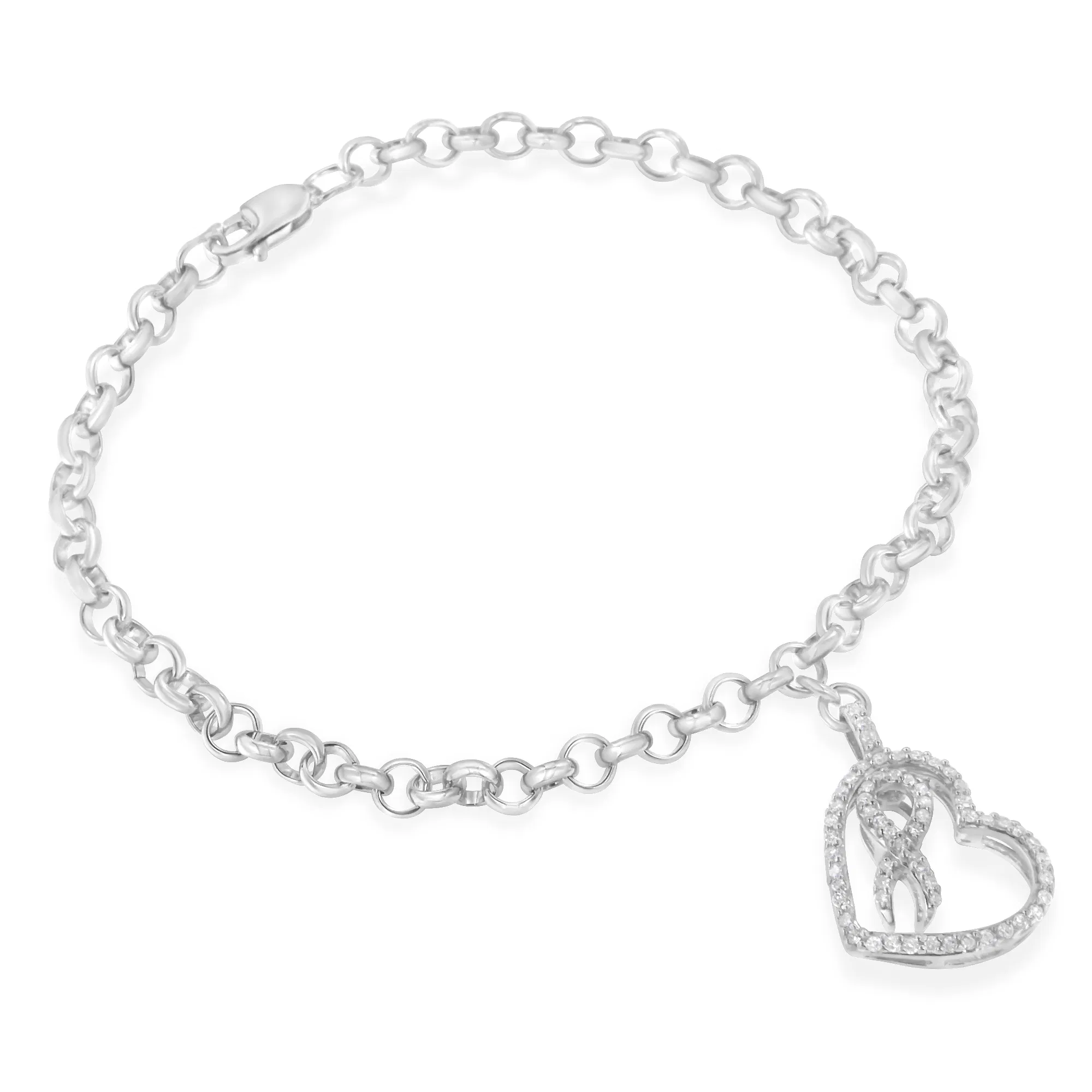 .925 Sterling Silber 1/4 Cttw Diamant-Akzent Herz und Band Charm 7