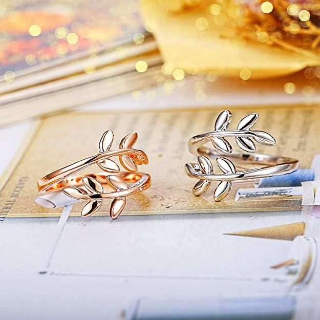 2pcs Damen offene Blatt Ringe Set für Frauen Mädchen verstellbare Kunkle Ringe Finger Ring Gelenk Ring Olivenzweig Mode Ring Silber Plated