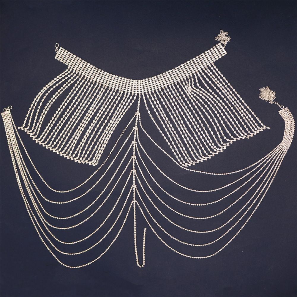 Layered Rhinestone Tassel Bra Schulterkette