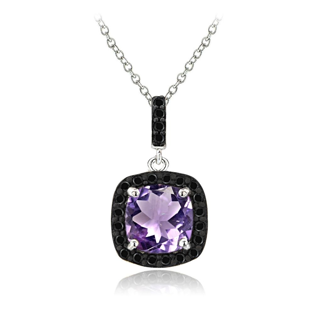 Sterling Silber 3ct Amethyst & Schwarz Spinel Quadrat Halskette