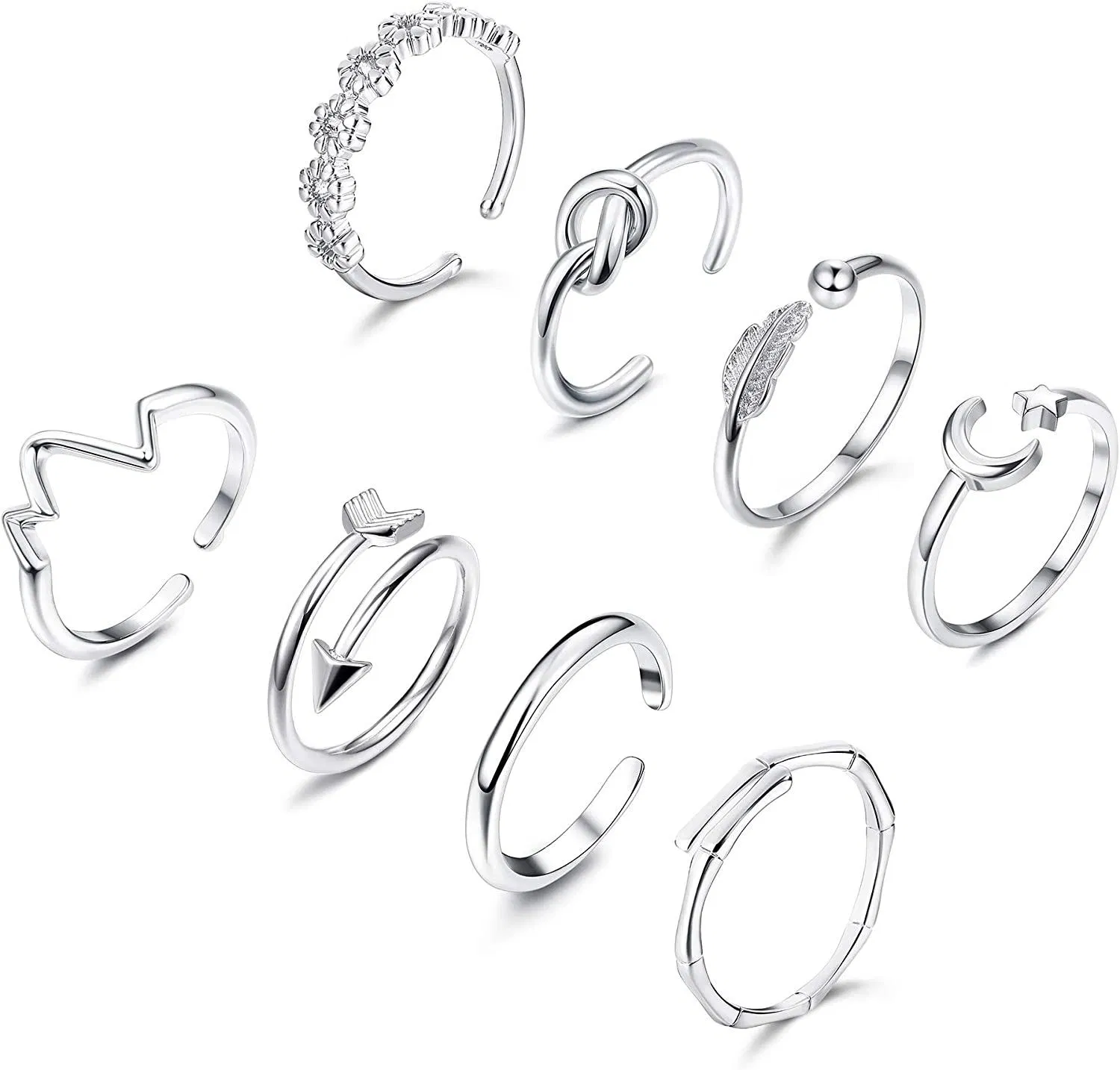 8pcs verstellbare Ringe Set Pfeil Knoten Welle offene Ringe für Frauen Teenager Mädchen Knuckle Stackable Daumen Finger Ring Set Größe 7 - 8