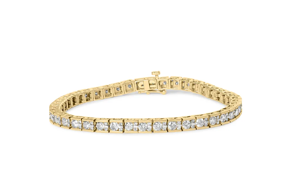 10K Gelbgold 4,00 Cttw Kanal Set Round Diamond Tennis 7