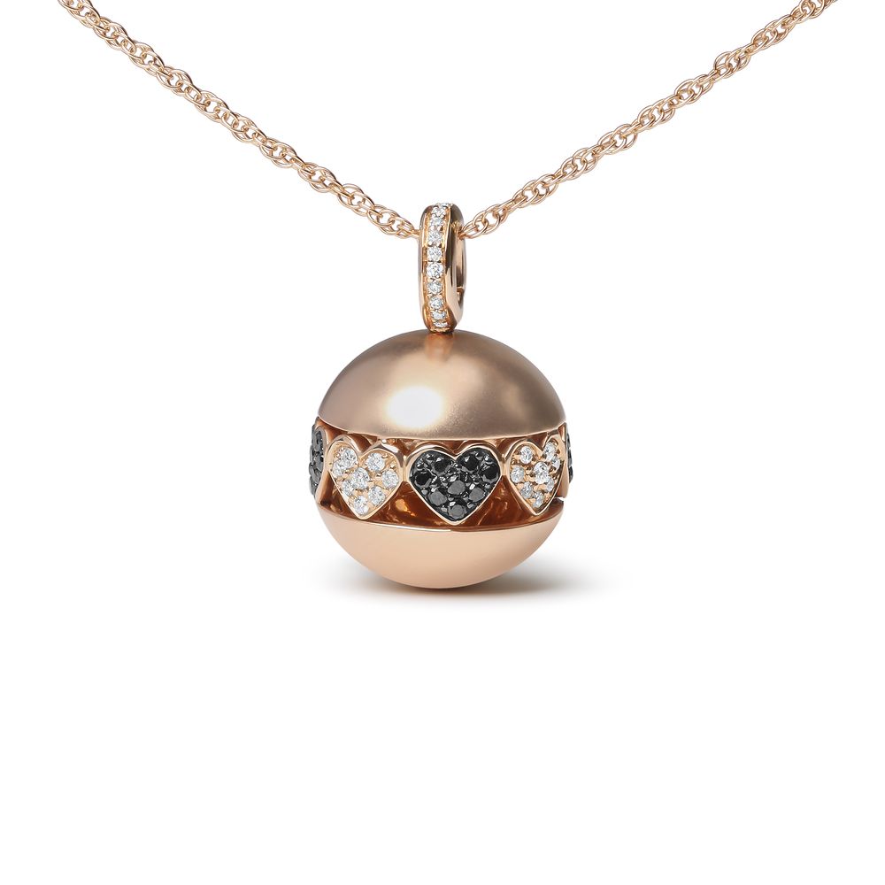 18K Rose Gold 3 / 8 Cttw Schwarz-Weiß Diamantball mit Filigree-Herz und Cluster-Design 18