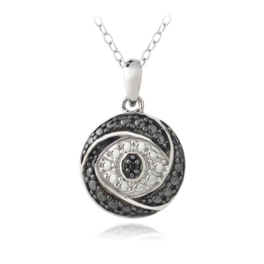 Sterling Silber Black Diamond Accent Evil Eye Kette