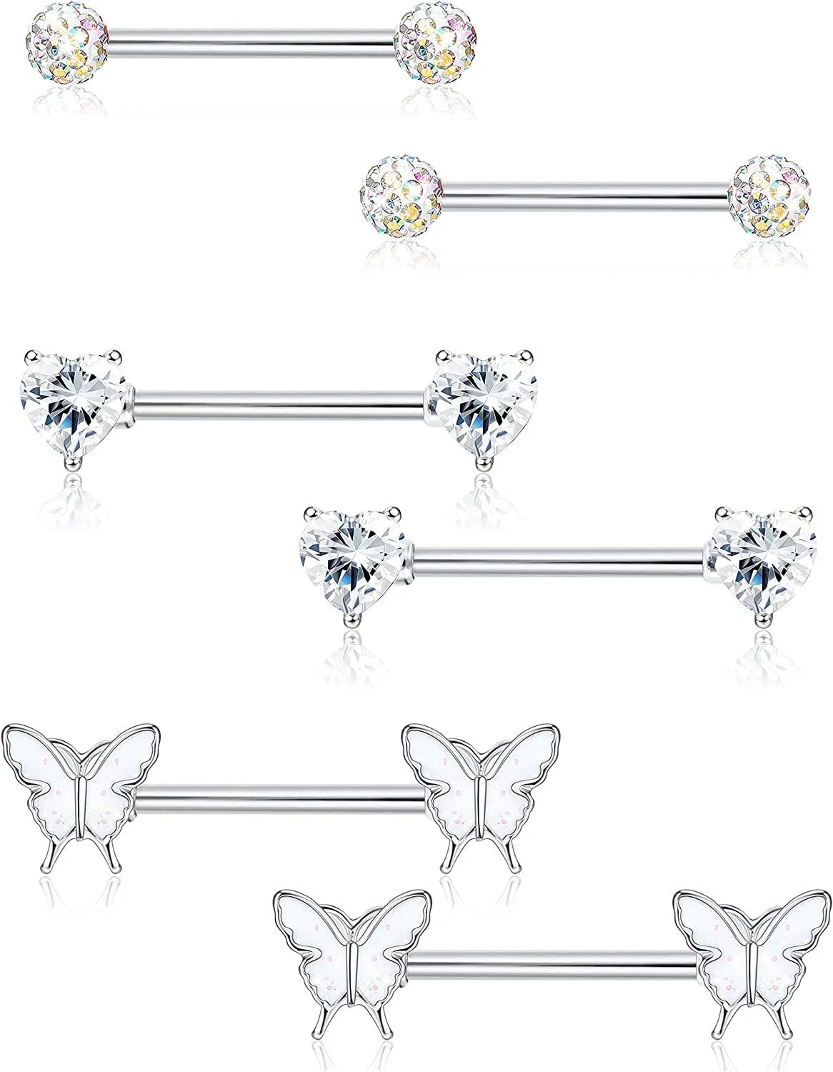 14 Gauge Barbell Nipple Ringe für Frauen Edelstick Nipple Ringe Zunge Ringe Pretty Cute Sparkly Long Nipple Ring Set Nette Nipplerings Bars Nipple Piercing