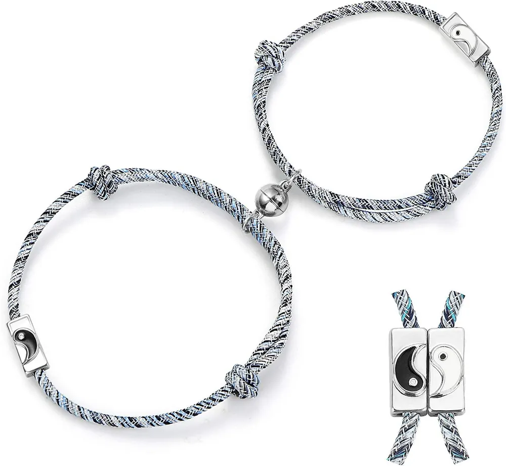 Magnetische Paare Armbänder; gegenseitige Anziehungseil geflochten seine und ihre Armbänder Charme Anhänger mit magnetischen Glocken Geschenk Schmuck Set für Frauen Männer