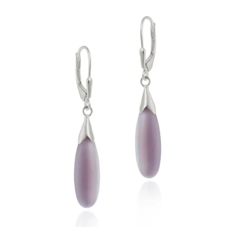 Sterling Silver Lavendel Katzen Eye Teardrop Leverback Ohrringe