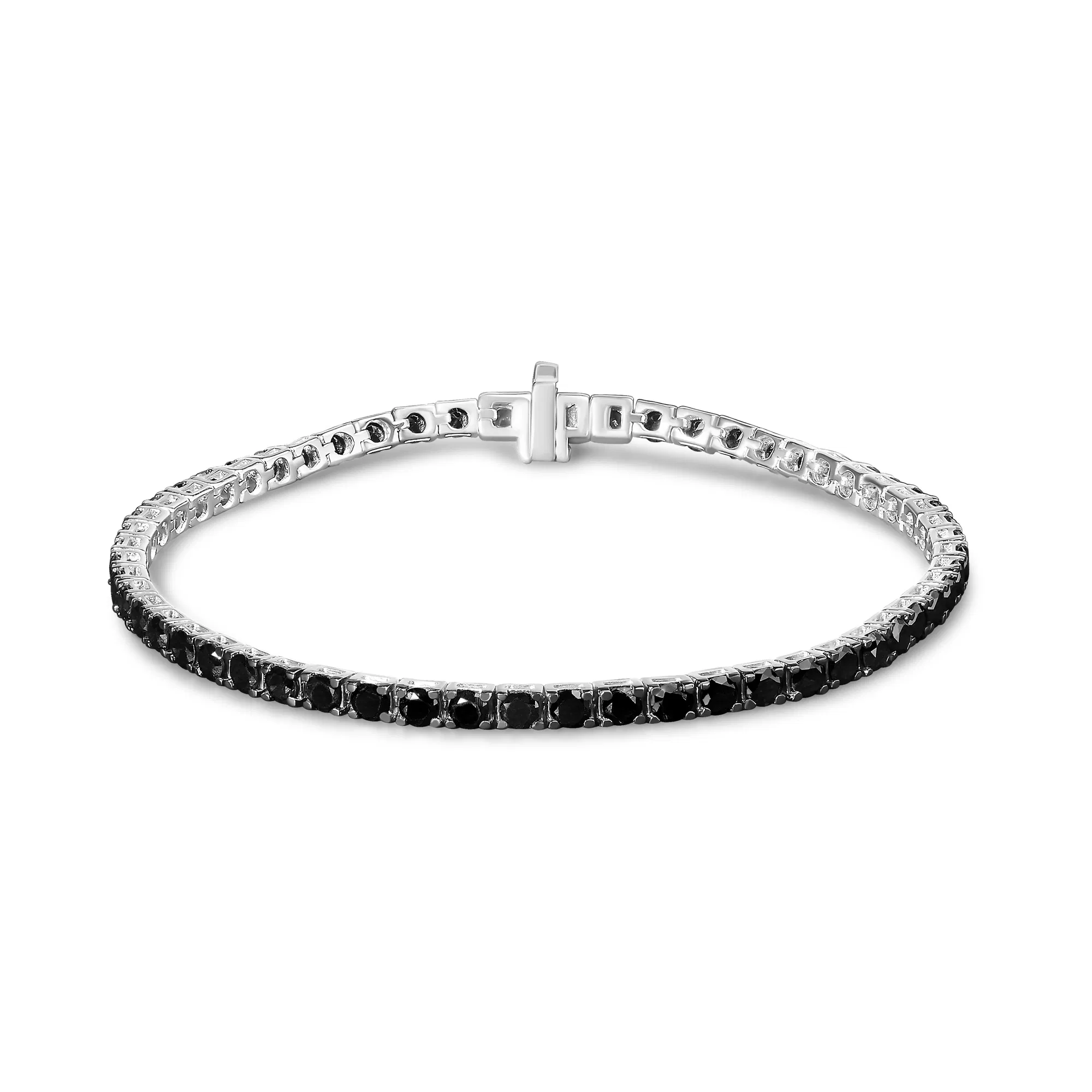 .925 Sterling Silver 4 - Prong Set behandelt Schwarz Round-Cut Diamant Classic Tennis Armband (Schwarz Farbe, I2 - I3 Klarheit) - 7.25