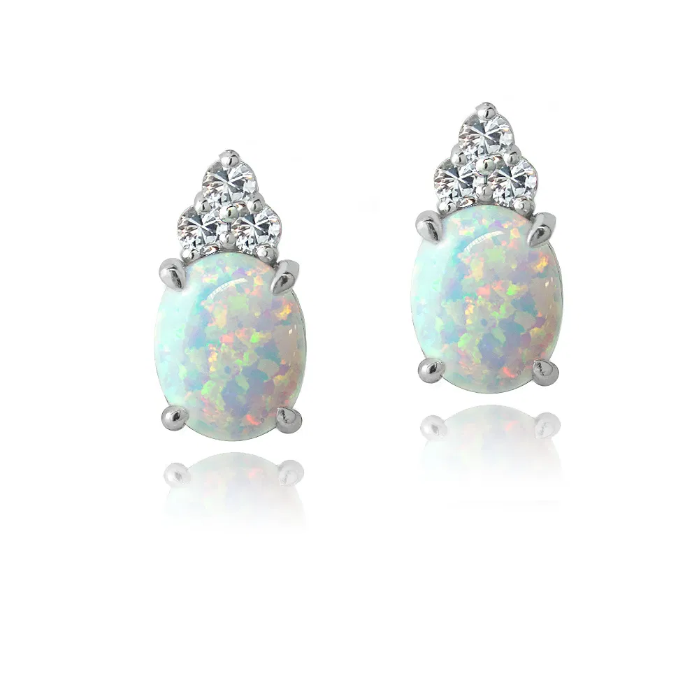 Sterling Silber geschaffen Weiße Opal & Weiße Saphir Oval Drop Ohrringe