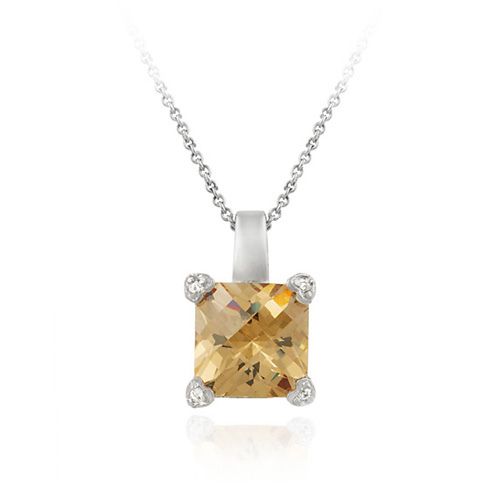 Sterling Silber Champagner CZ Quadrat Solitaire Anhänger