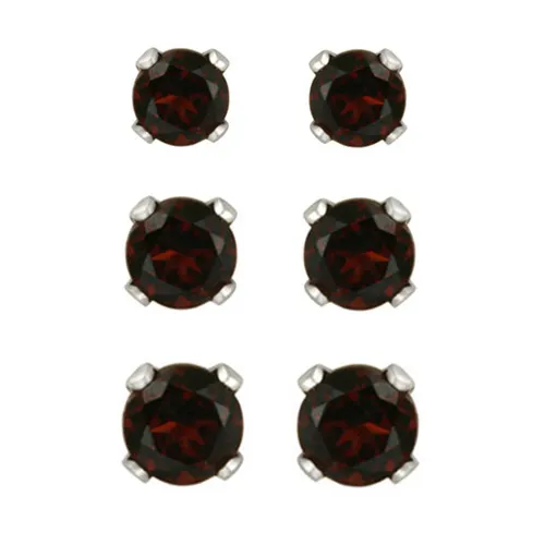 Sterling Silber 2,25ct Garnet 3mm, 4mm, 5mm Stud Ohrringe Set