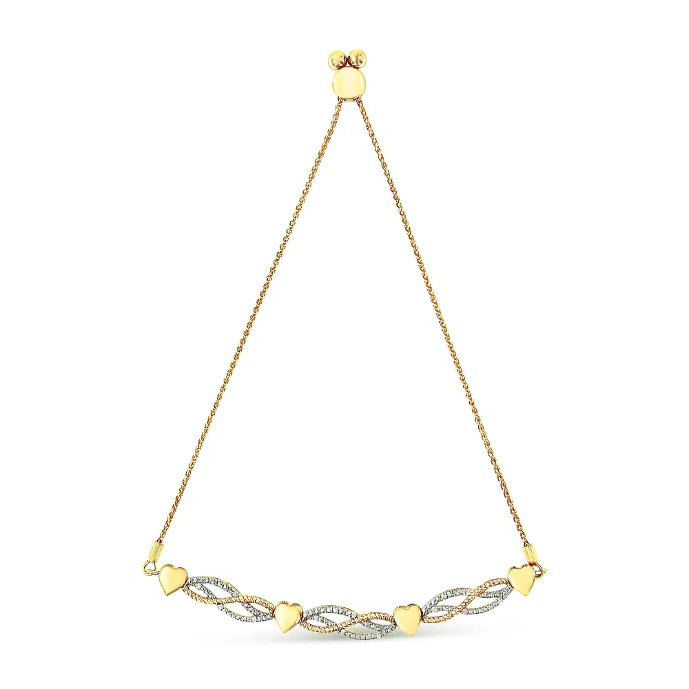 14 Karat Gelbgold Plated .925 Sterling Silber 1 / 10 Cttw Diamant Welle und Herzen Bolo Armband (I-J Farbe, I2 - I3 Klarheit) - 4