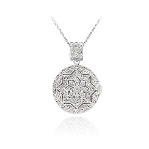 Sterling Silber Star Design CZ Locket Round Pendant