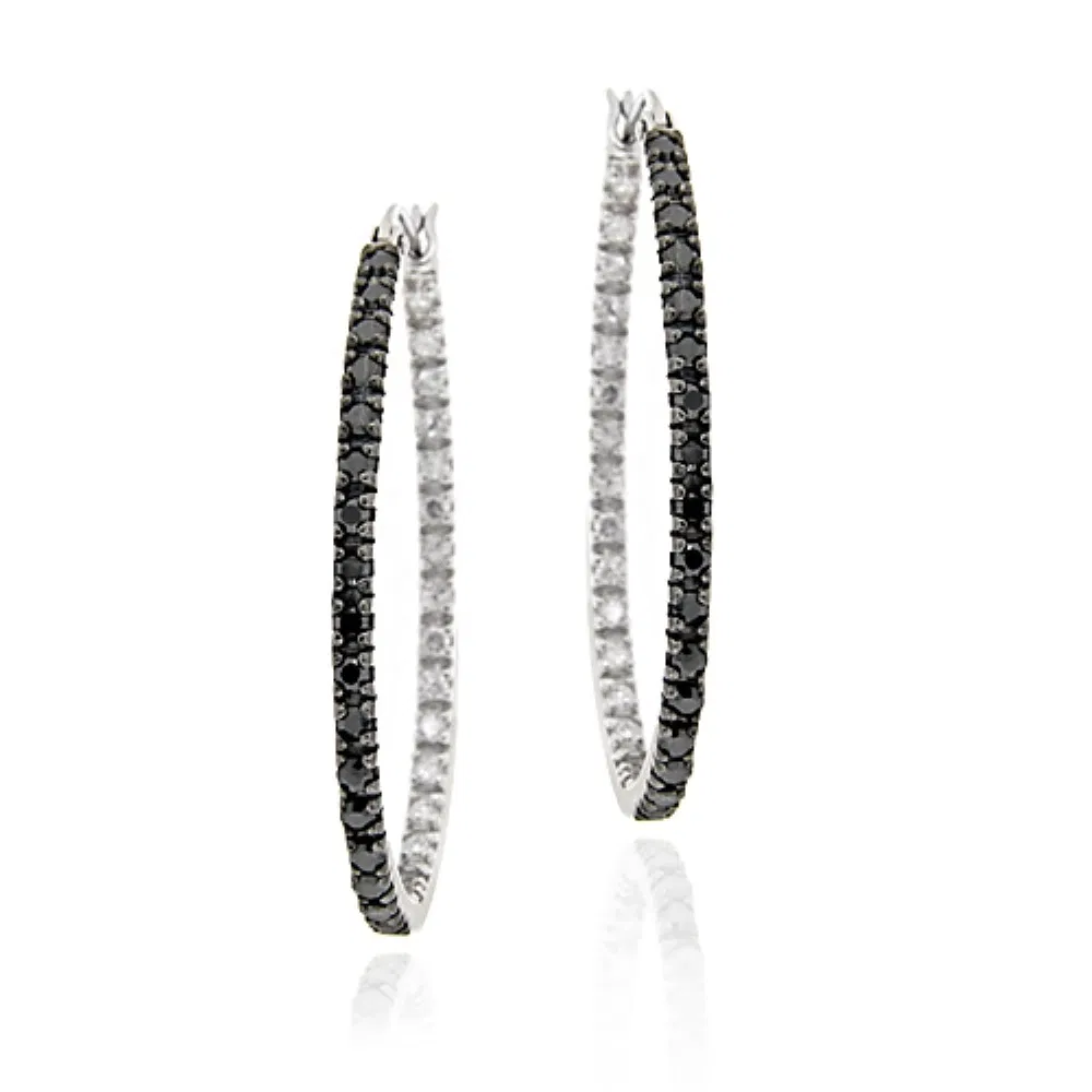 Sterling Silver Black Diamond Accent 33mm Oval Hoop Ohrringe