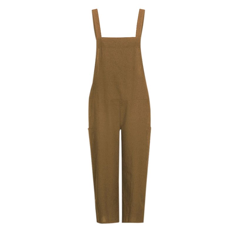 Baumwolle Linen Backless Breitbein Weibliche Jumpsuit Patchwork Tasche Suspension Bib Jumpsuits Frauen 2021 Frühjahr Sommer Mode Romper