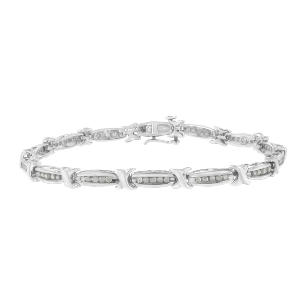 .925 Sterling Silver 1.0 Cttw Diamant Channel Set Tapered & X-Link 7
