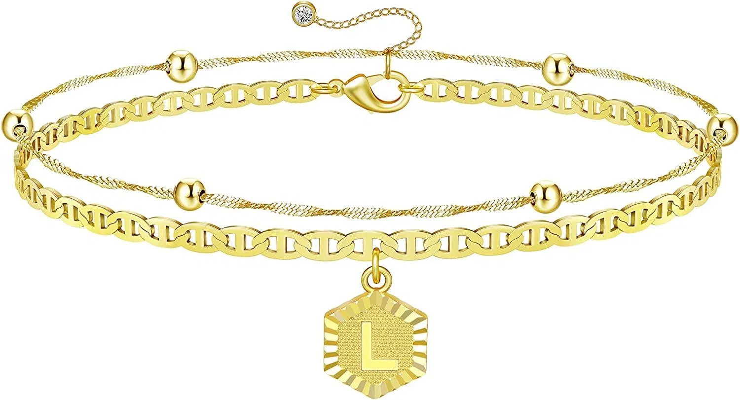 14K Gold Plated Brief Initial Armbänder für Frauen Schichtgold Personal Armband Gold Charm Chain Dinty Armband Geschenk für Frauen
