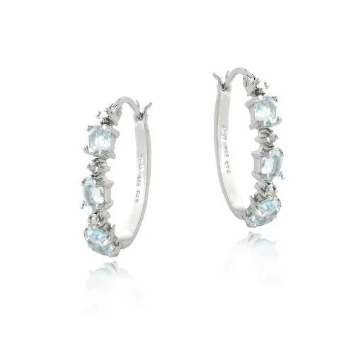 Sterling Silver Blue Topaz & Diamond Accent Oval Hoop Ohrringe