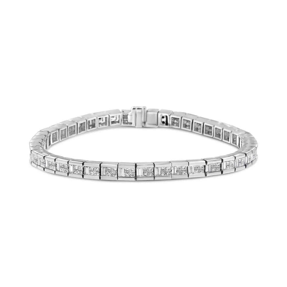 14K Weißgold 4 3 / 8 Cttw Wechselndes unsichtbares Set Prinzessin und Baguette Diamant-Tennis - Armband (G-H - Farbe, VS1 - VS2 Klarheit) - Größe 7