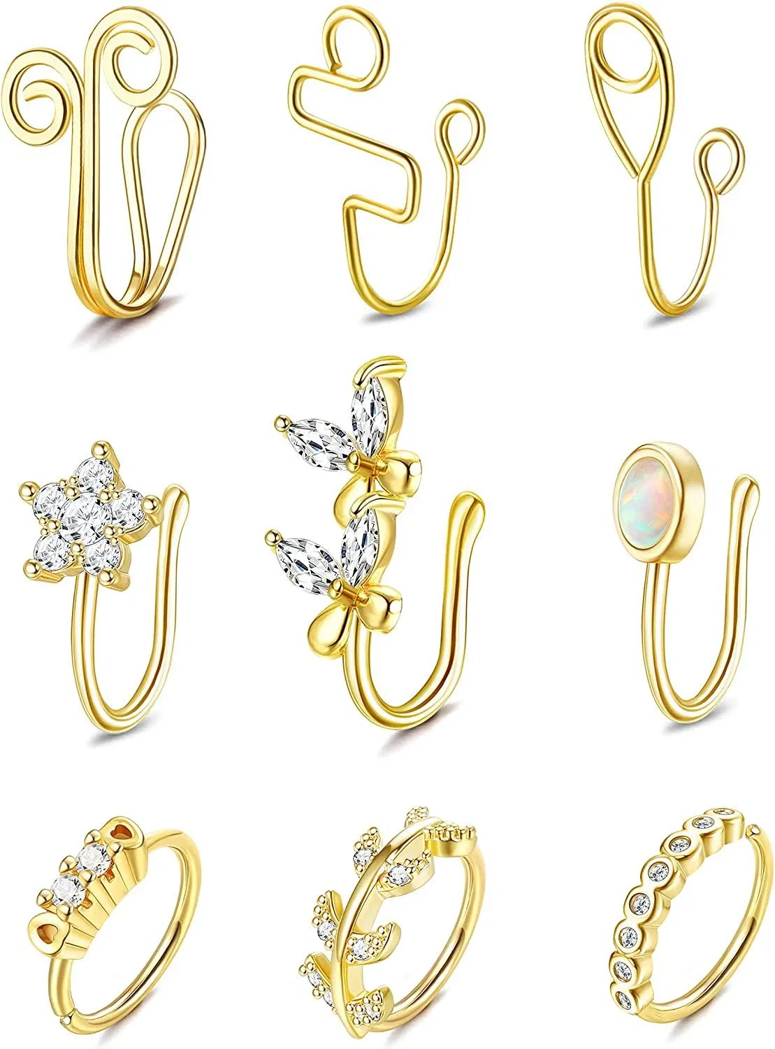 9pcs Nasenmanschette Nicht-Piercing Fake Nasenringe für Frauen Afrikanische Nasenmanschette; Ohrmanschette; Clip am Nasenring; Faux Nasenringe Hoop Fake Piercings