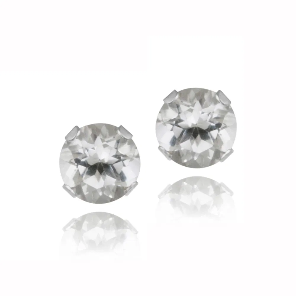 Sterling Silber .70ct geschaffen Weiß Saphir Stud Ohrringe, 4mm