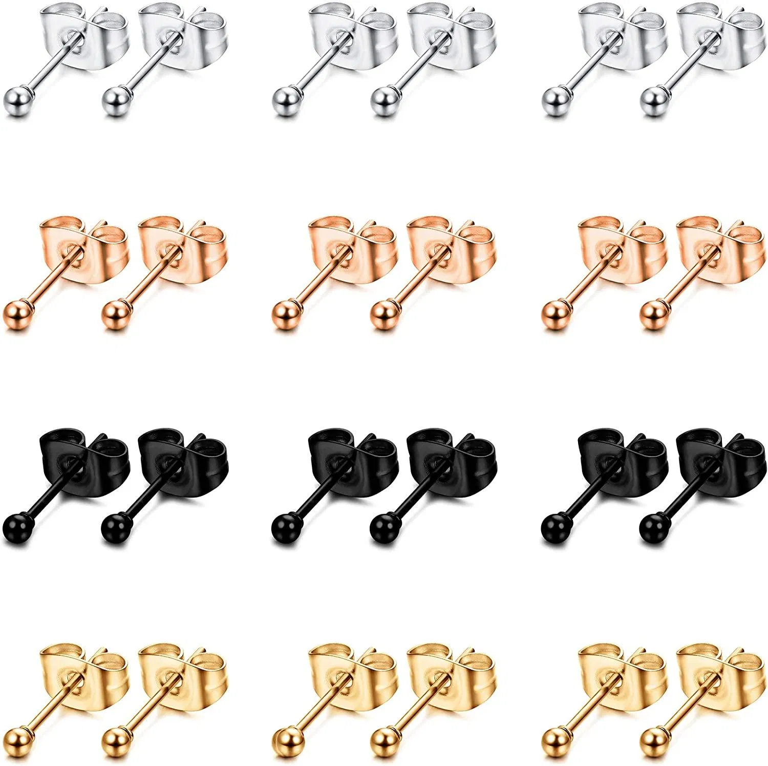 12 Paare 316L Edelstahl-Ball - Ohrringe Kleiner runder Ball Goldplated Stud Ohrringe für Frauen Männer 2MM - 5MM