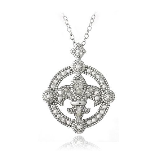 Sterling Silber 1 / 10 ct Diamant Fleur De Lis Round Filigree Halskette