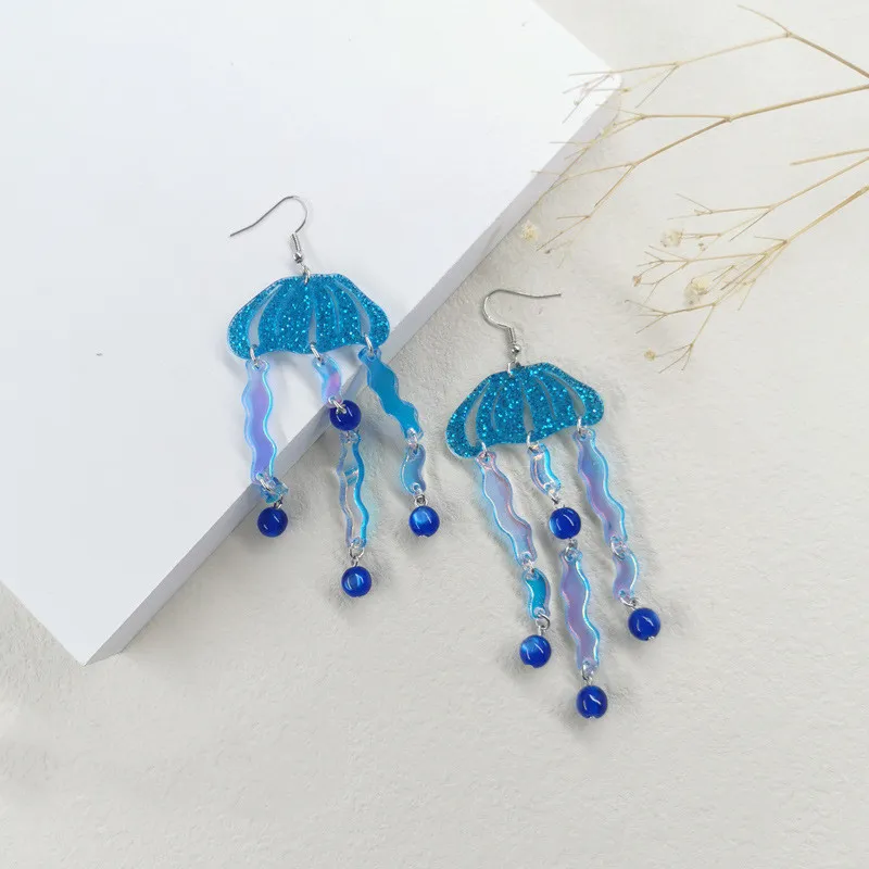 INS Kreative neue personalisierte Blaue Quallen Fantasy Acryl Ohrringe