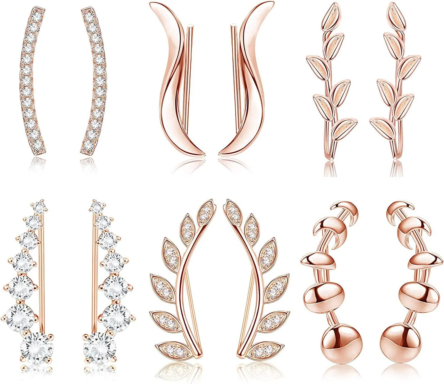 6Pairs Ohr Manschette Kletterer Hoop Ohrring CZ Pfeil Crawler Stud Ohrring Jacke für Frauen