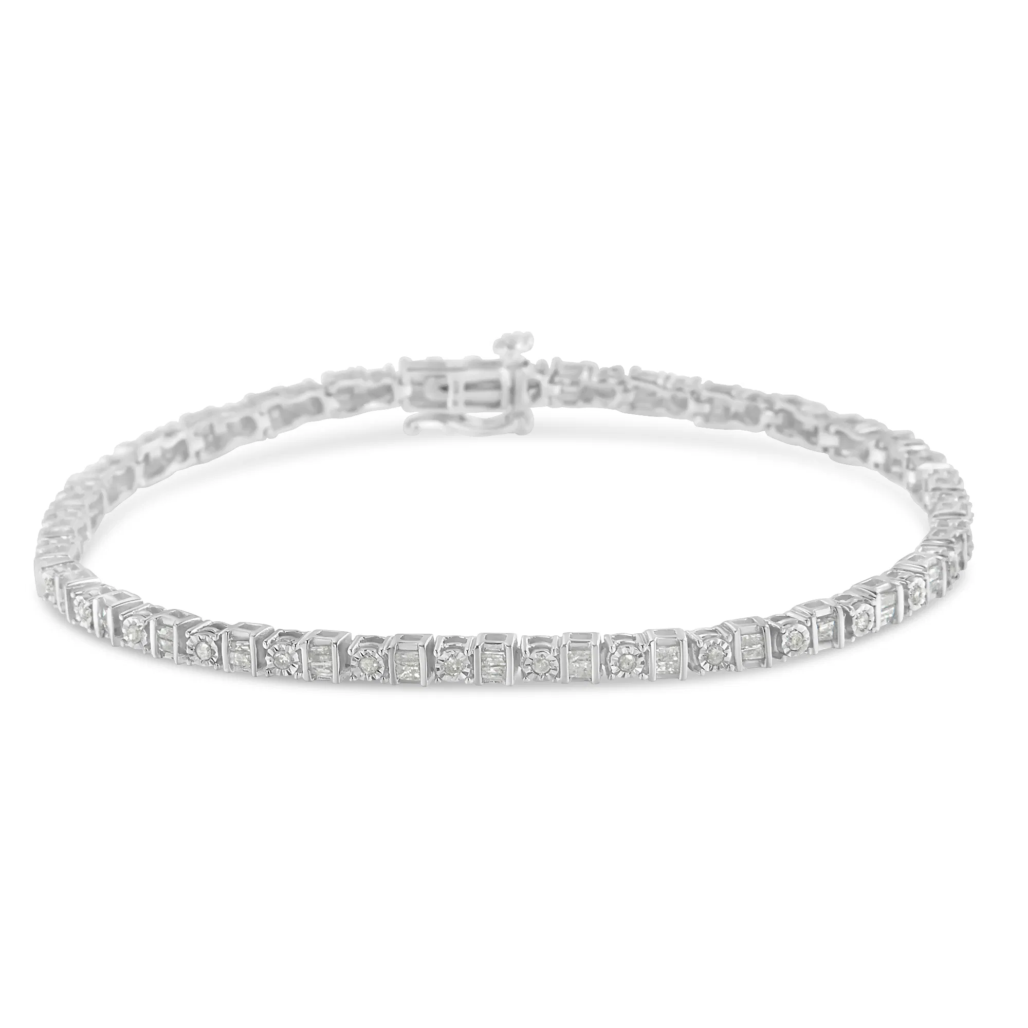 .925 Sterling Silber 1.0 Cttw Round & Baguette Cut Diamond 7