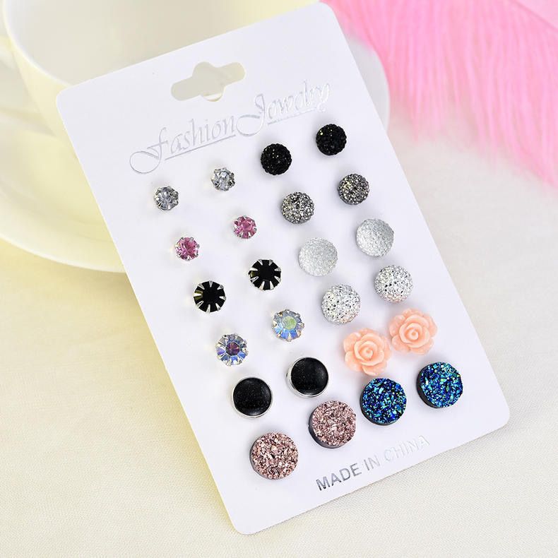 12 Paare Round Rhinestone Crystal Flowers Paper Card Ohr Studs