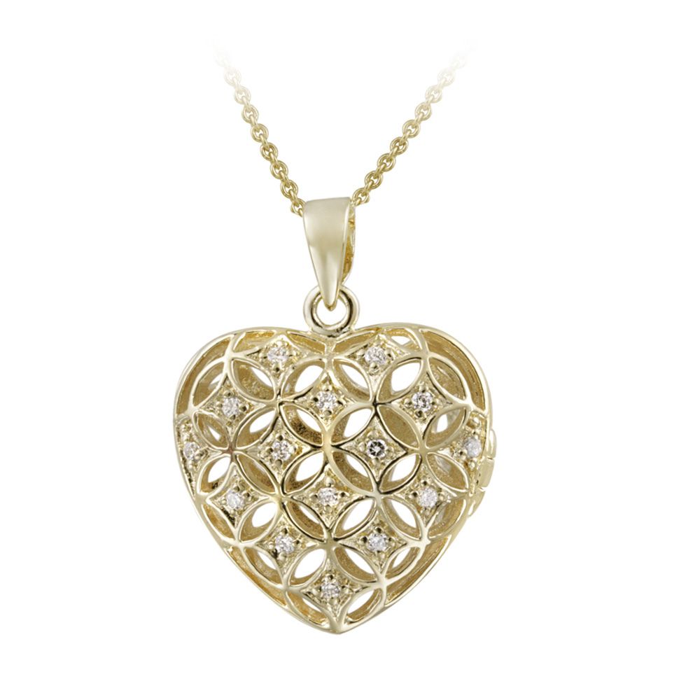 18 Karat Gold über Sterling Silber CZ Puffed Heart Locket Halskette