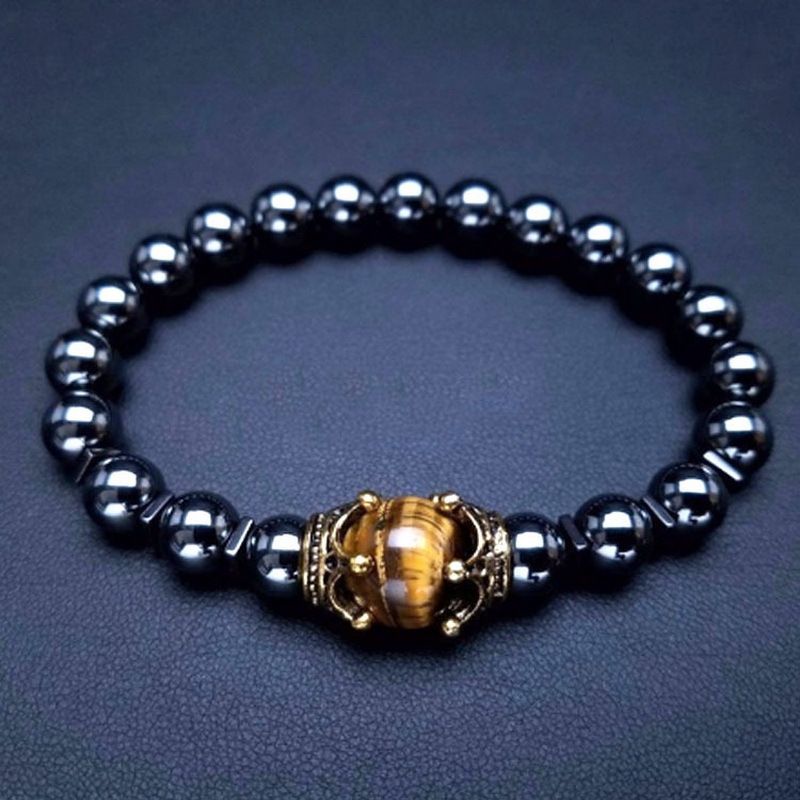 Mode-Legierung Krone Tiger Eye Bead Elastisches Armband