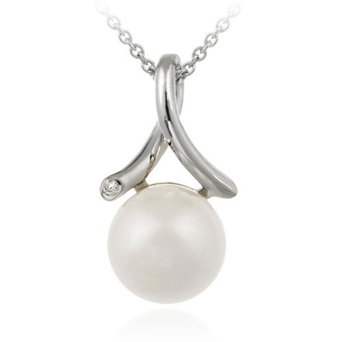 Sterling Silber simulierte weiße Perle & CZ Twist Anhänger