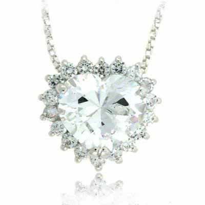 Sterling Silver Prong Set Simulierte Diamant CZ Herz Anhänger